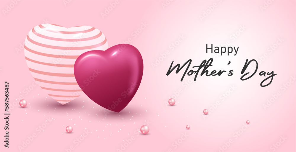 Happy Mother's Day template with pink color and minimalist heart design.