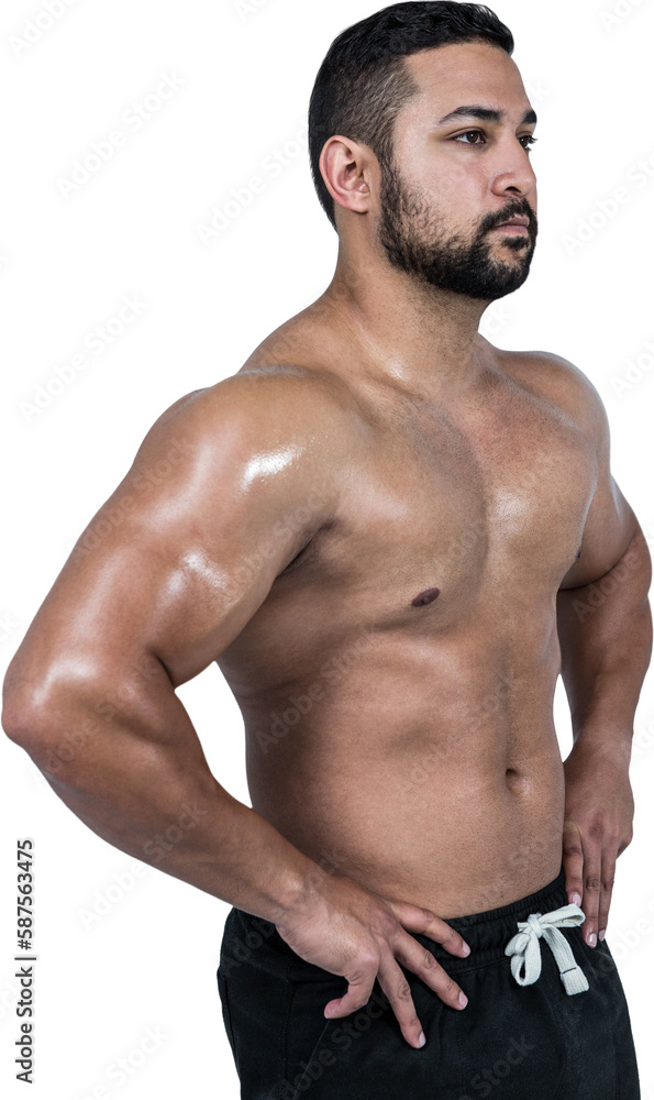Muscular man flexing for camera Muscular man flexing for camera