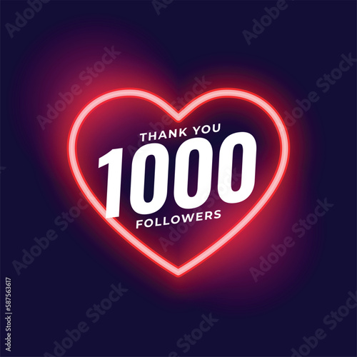 show some love to 1000 followers with glowing red neon heart frame