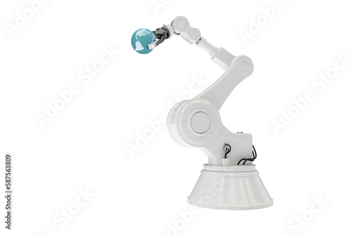 Digitally generated image of robotic arm with globe