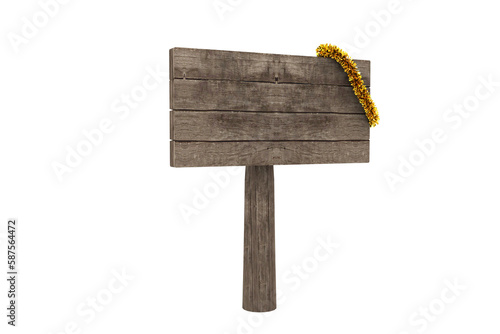 Wooden signboard with yellow christmas decoration