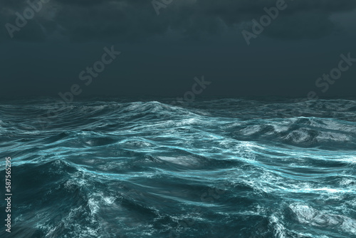 Rough stormy ocean under dark sky © vectorfusionart
