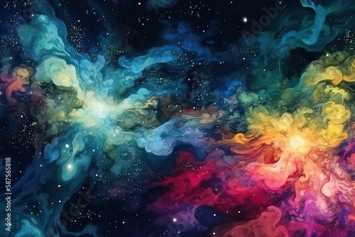 Colorful cosmic illustration background with Generative AI