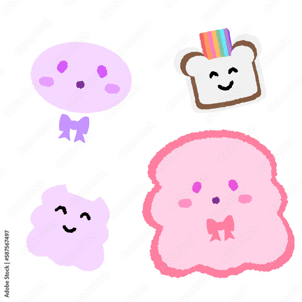 Fototapeta premium Icon cartoon cute breads and coffee egg flower colorful note template portfolio design by me no background