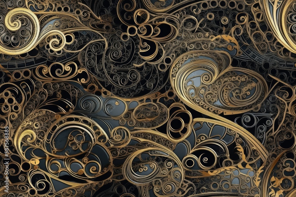 detailed black and gold pattern in close up. Generative AI detailed black and gold pattern in close up. Generative AI