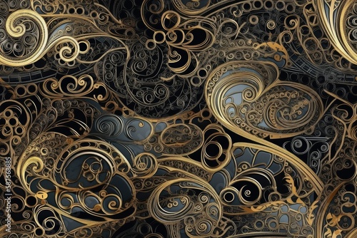 detailed black and gold pattern in close up. Generative AI