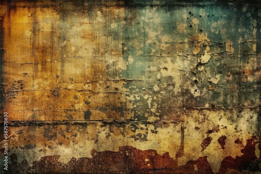 rusty wall with peeling paint. Generative AI