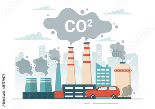 Carbon Dioxide or CO2 Illustration to Save Planet Earth from Climate Change as a Result of Factory and Vehicle Pollution in Hand Drawn Templates