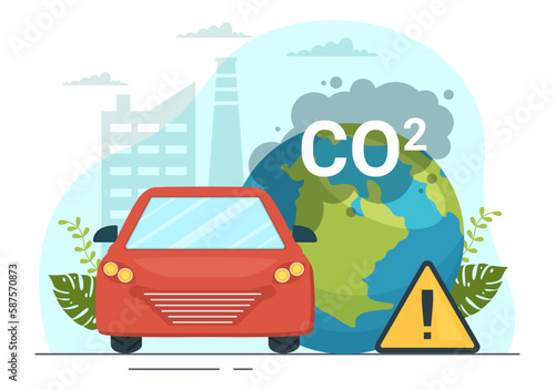 Carbon Dioxide or CO2 Illustration to Save Planet Earth from Climate Change as a Result of Factory and Vehicle Pollution in Hand Drawn Templates