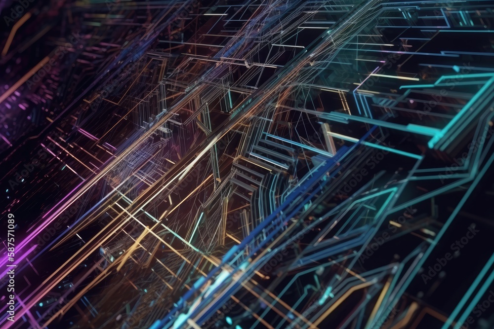 image that resembles a circuit board or a network of wires. metallic colors and sharp, angular lines to create a futuristic, technological feel background Generative AI image that resembles a circuit board or a network of wires. metallic colors and sharp, angular lines to create a futuristic, technological feel background Generative AI