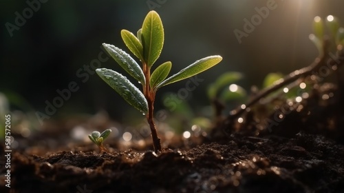young plant with drop of water in sunlight  Growing plant grow up  Generative AI Illustration