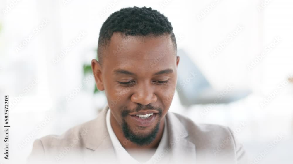 Thinking, problem solving and black man in office planning, strategy and solution. Idea, contemplating and African businessman online for creative, research or inspiration while working on proposal Thinking, problem solving and black man in office planning, strategy and solution. Idea, contemplating and African businessman online for creative, research or inspiration while working on proposal