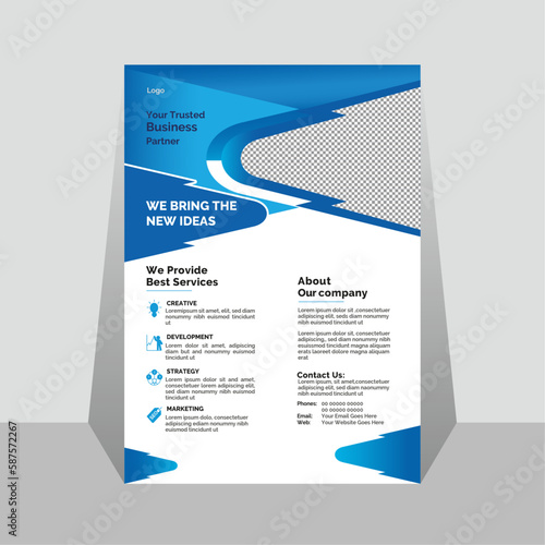 Modern Vertical Flyer Design Template with Blue Color Scheme, Clean Layout, and Customizable Elements - Ideal for Business, Marketing, or Promotional Purposes, Featuring a Sleek design.