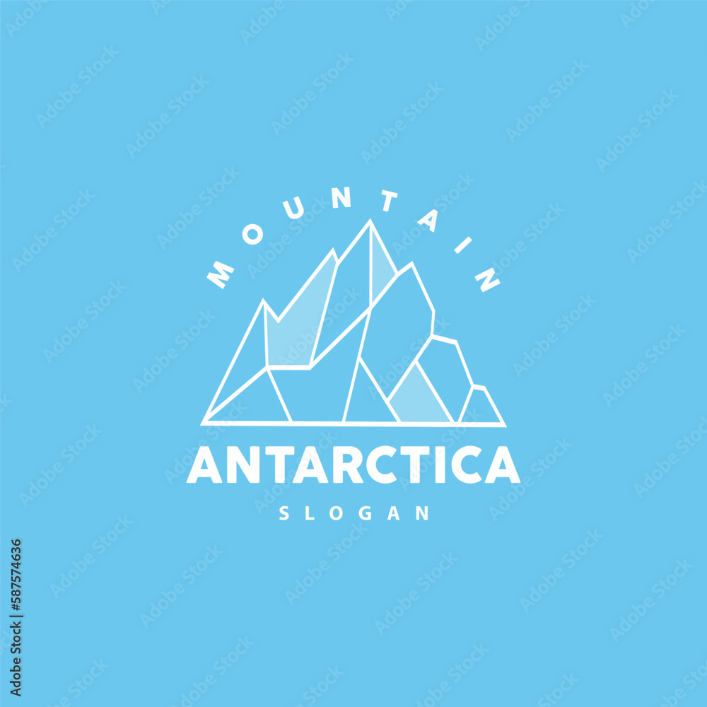 Iceberg Logo, Antarctic Mountains Vector In Ice Blue Color, Nature Design, Product Brand Illustration Template Icon