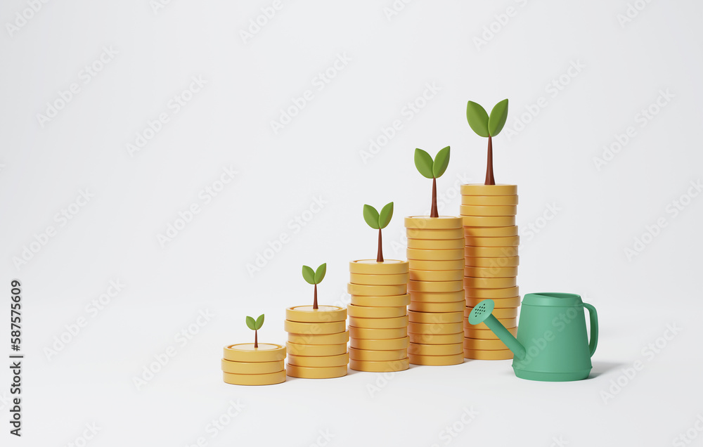Business growth, finance and profit. Tree on a pile of developed coins growing on white background. Business growth, finance and profit. Tree on a pile of developed coins growing on white background.