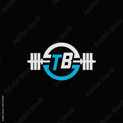 Initial letter TB logo for gym or fitness with dumbbell icon and circle line