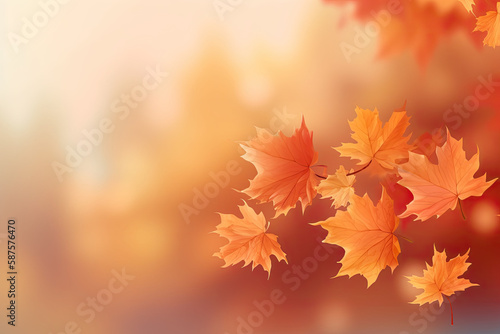 Flying fall maple leaves on autumn background. Falling leaves  seasonal banner with autumn foliage  generative AI