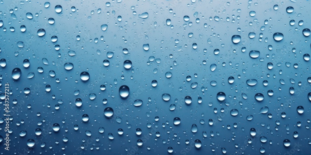 water drops on light blue background. Generative AI water drops on light blue background. Generative AI