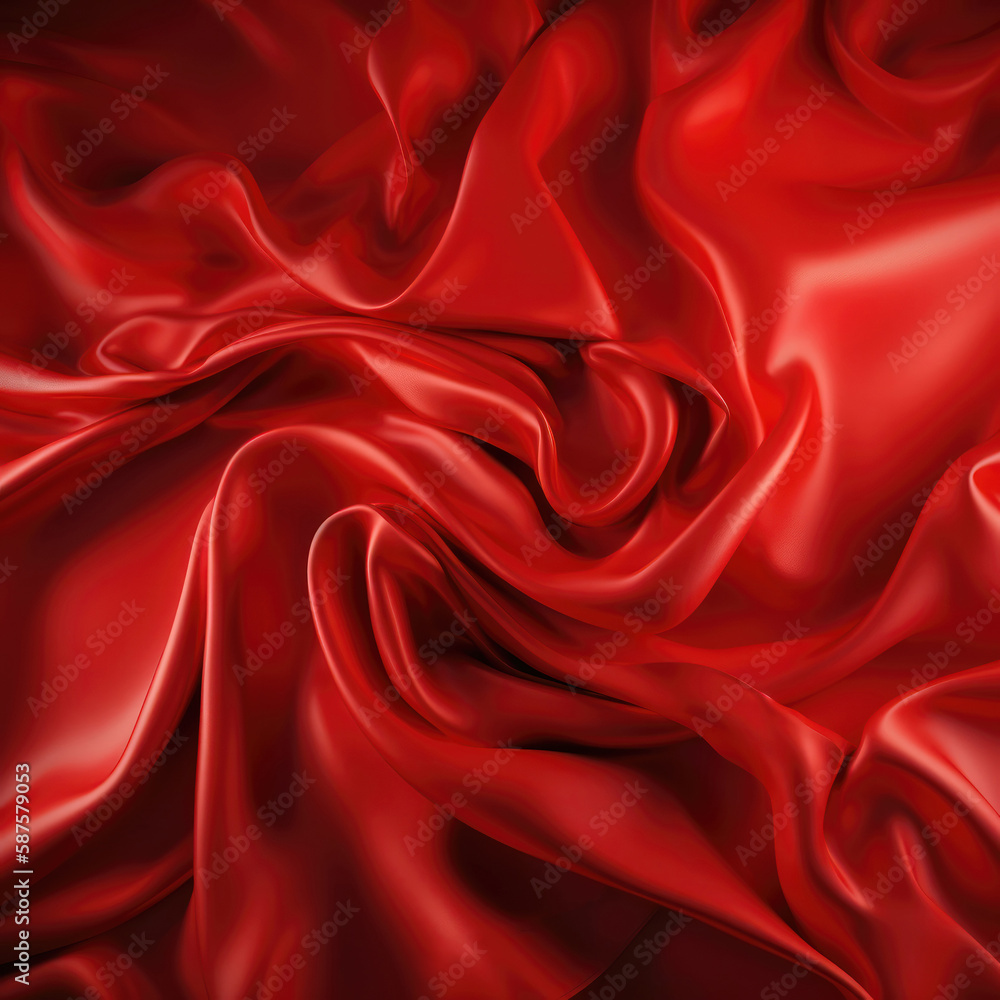 Red silk textile background. Passion color satin fabric texture. Luxury wavy backdrop. Generative AI Red silk textile background. Passion color satin fabric texture. Luxury wavy backdrop. Generative AI