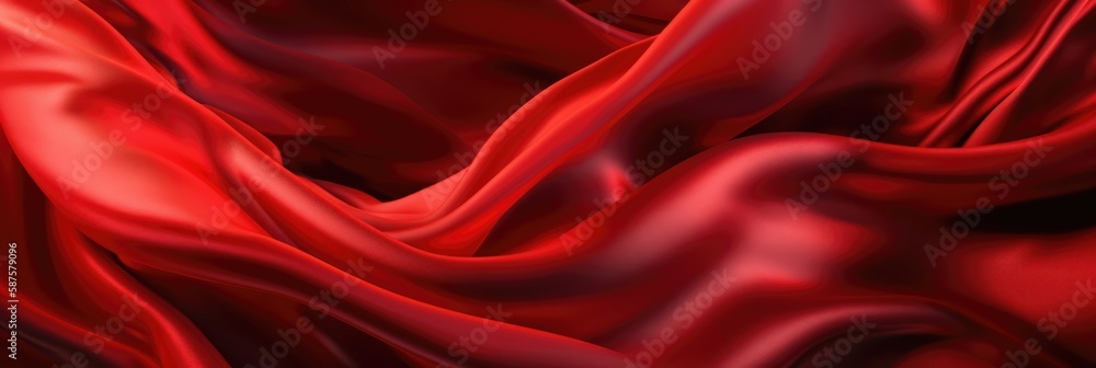 Obraz premium Red silk textile background. Passion color satin fabric texture, banner. Luxury wavy backdrop. Generative AI