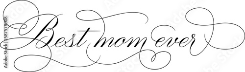 Happy Mothers Day - calligraphic lettering with elegant flourishes. Modern line calligraphy isolated on white background. Black ink illustration. Vector text in linear style.
