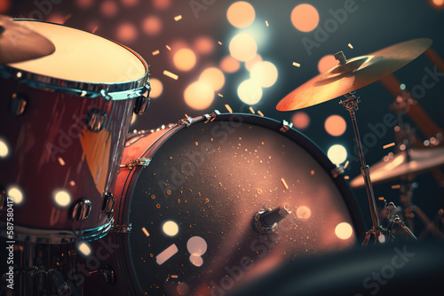 Foto Close-up musical drum set, percussion instrument