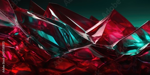 Exquisite ruby red glass sculpture, formed in flame, melted to a smooth sparkling and lustrous flowing curved shine, macro closeup with dark backdrop - generative AI.
