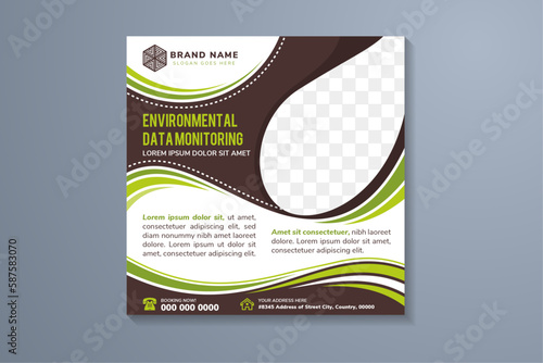Editable minimal square banner template. white background color with curve black and green. Suitable for social media post and web internet ads. Vector illustration with photo. enviromental monitoring