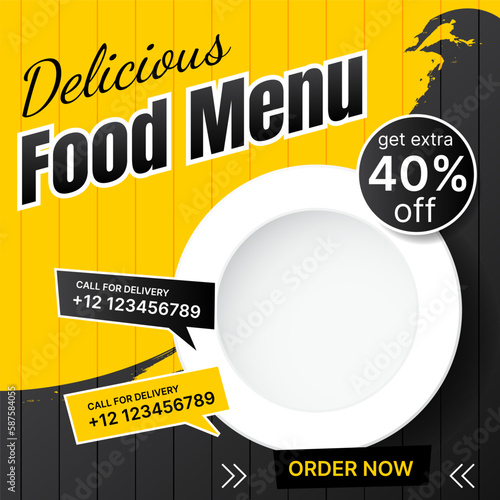 restaurant social media promotion vector design in black and yellow color