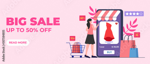 Big Sale discount, concept of mobile online shopping, perfect for web design, banner, mobile app, landing page