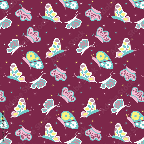 seamless pattern with birds and flowers and butterflies