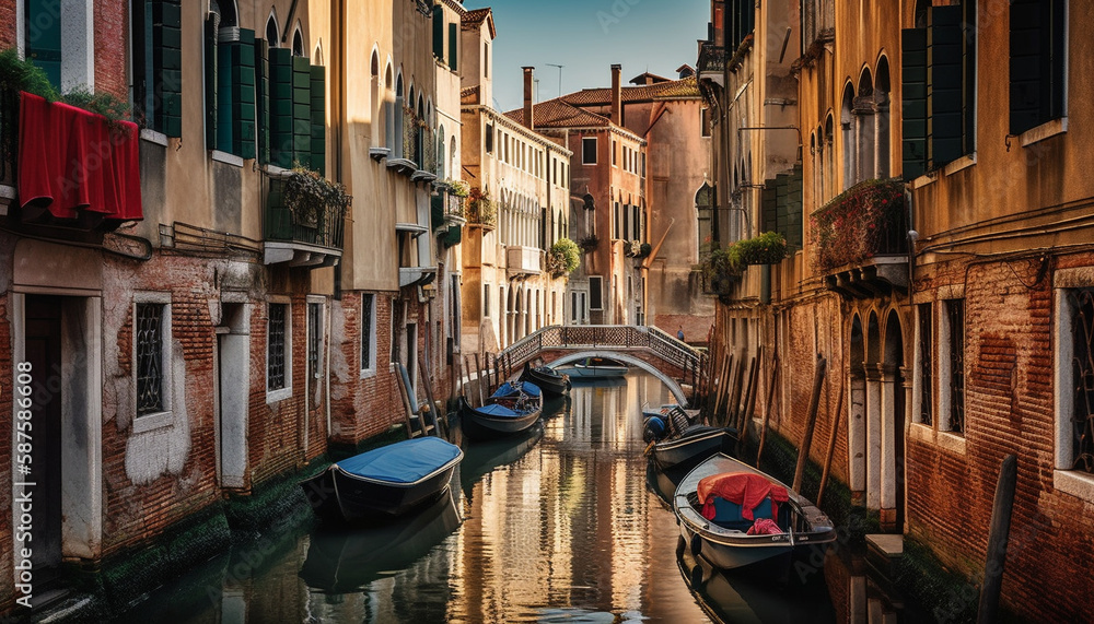 Venice canal reflects tranquil dusk journey romance generated by AI