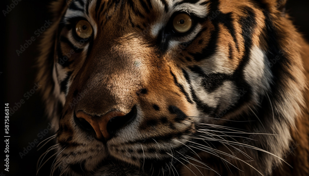 Majestic close up portrait of Bengal tiger eye generated by AI Majestic close up portrait of Bengal tiger eye generated by AI