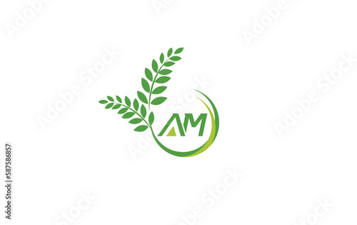 Laurel wreath green leaf logo and Vintage wheat logo design monogram with the letters and alphabets