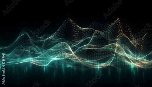 Abstract sine waves in bright neon glow generated by AI
