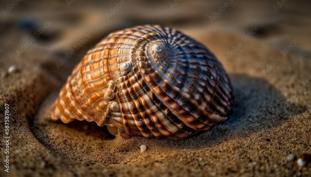 Close up of tropical coastline features beautiful seashells generated by AI Close up of tropical coastline features beautiful seashells generated by AI