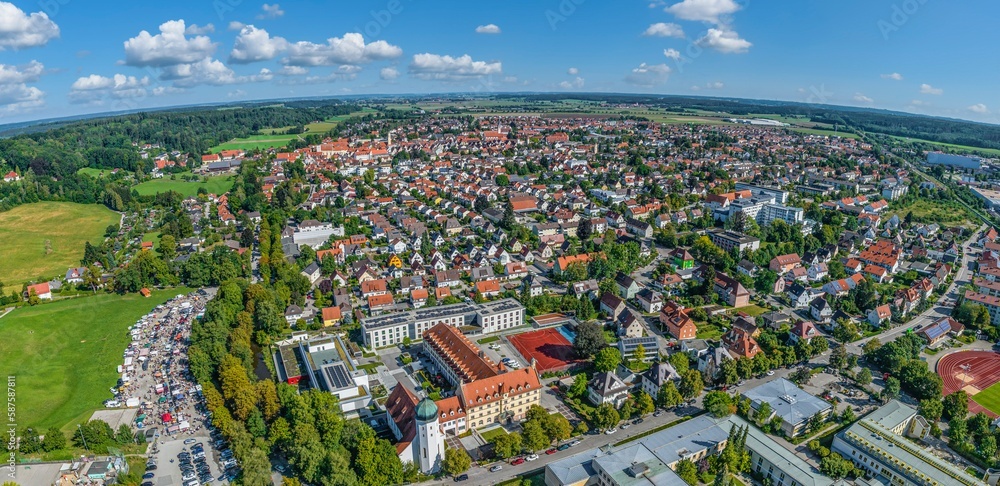 Mindelheim im Unterallgäu im Luftbild, Ausblick von Süden zur Altstadt