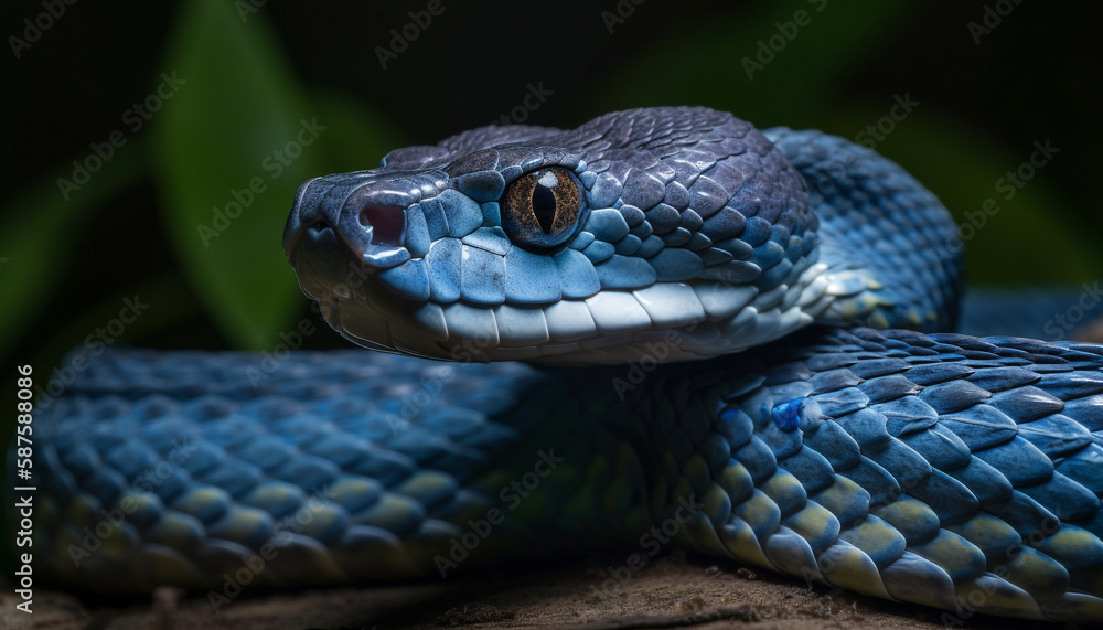 Poisonous viper in forest, camouflaged in leaves generated by AI Poisonous viper in forest, camouflaged in leaves generated by AI