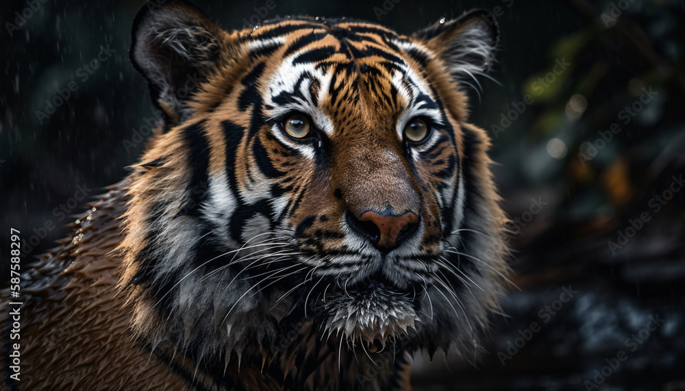 Fototapeta premium Majestic Bengal Tiger, Staring Intensely in Forest generated by AI
