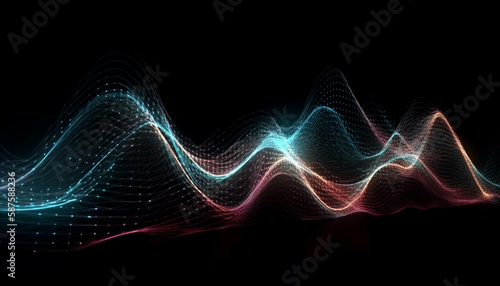 Bright sine waves in blue, science design generated by AI