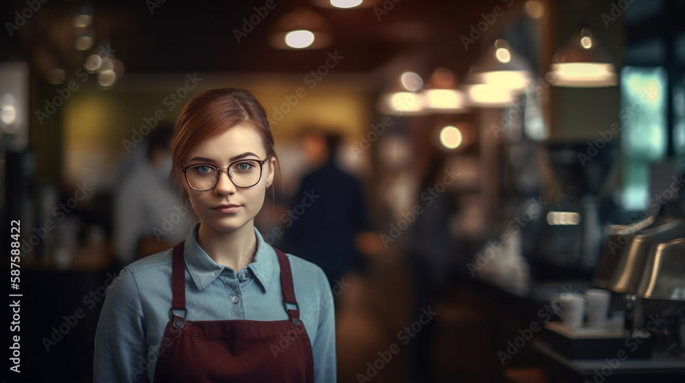 female barista making coffee or espresso drinks during a busy rush hour in coffee shop with Generative AI female barista making coffee or espresso drinks during a busy rush hour in coffee shop with Generative AI