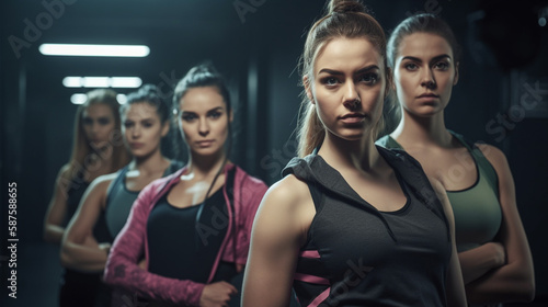 group of fitness girl 20 years old during a group fitness class in the gym with Generative AI