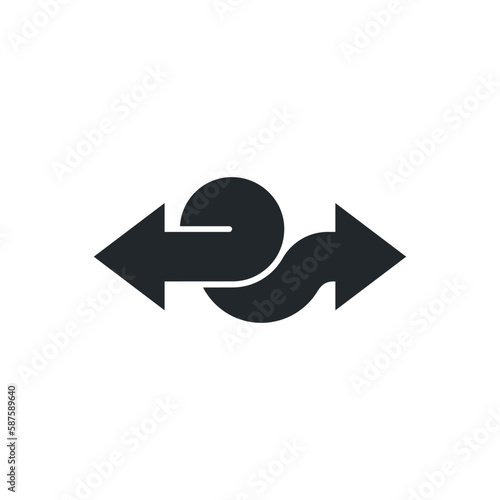 flat vector image on a white background, icon of multidirectional arrows intertwined, confusing direction