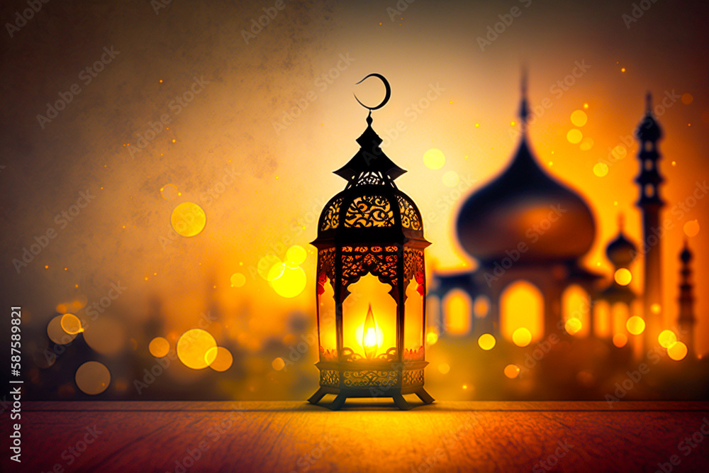 Ai generated image of classic lamp with mosque shape with eid fitr celebration event. Ai generated image of classic lamp with mosque shape with eid fitr celebration event.