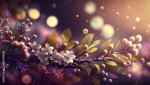 luxury Spring background with bokeh 3d rendering. Generative AI