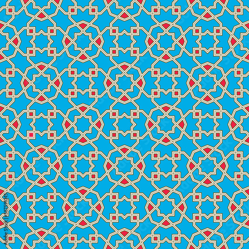 Seamless arabic tradition geometric ornament in color.