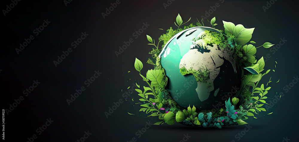 Green world, earth day celebration with Copy space, Earth day banner and World Environment day concept. Generative Ai