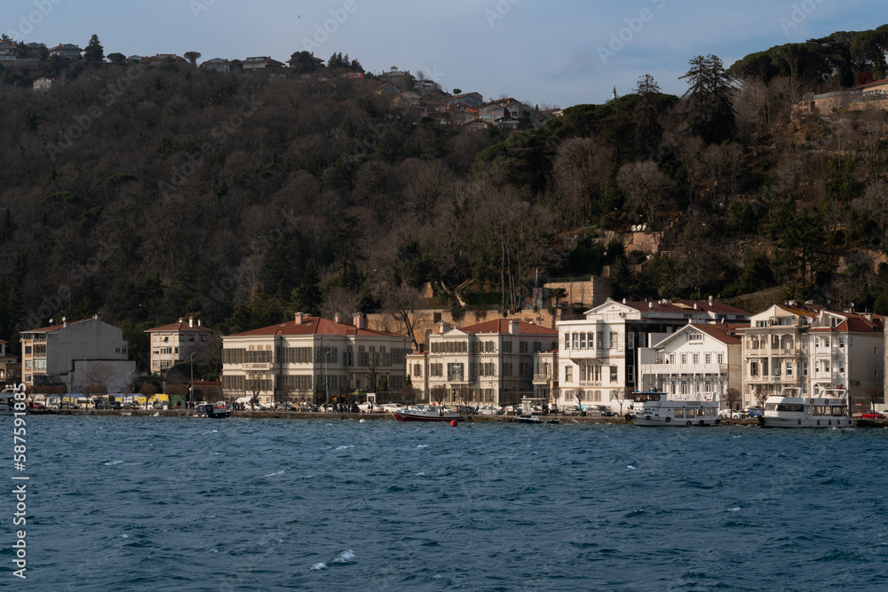 View of the embankment of the Saryer district of Istanbul province on the European shore of the Bosphorus Strait in the northern part of the city, Istanbul, Turkey