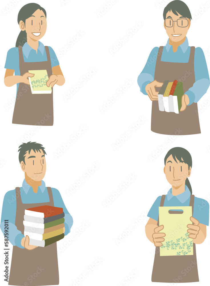 本屋で働く人々の素材 本屋で働く人々の素材