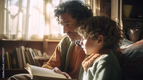 Father is reading with his son